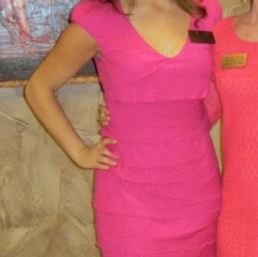 Laundry by Shelli Segal Tiered Pink Ruffle Dress